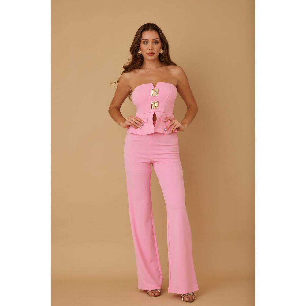 Chic Strapless Two Piece Set With Gold Hardware - Picture 3 of 4